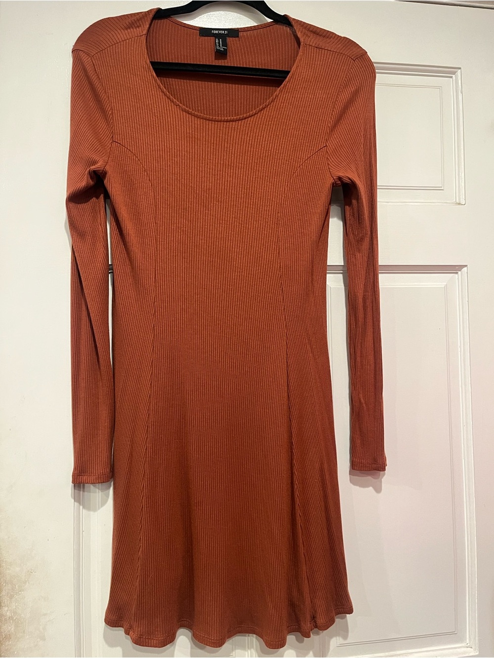 Forever 21 Rust Ribbed Scoop-Neck Long Sleeve Dress